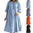 thumbnail image 1 of ZZwxWA Womens Linen Dress Long Sleeve Tiered Flowy Maxi Dresses Shirt Dress Casual Button up Maxi Dress Shift Beach Sundress, 1 of 6