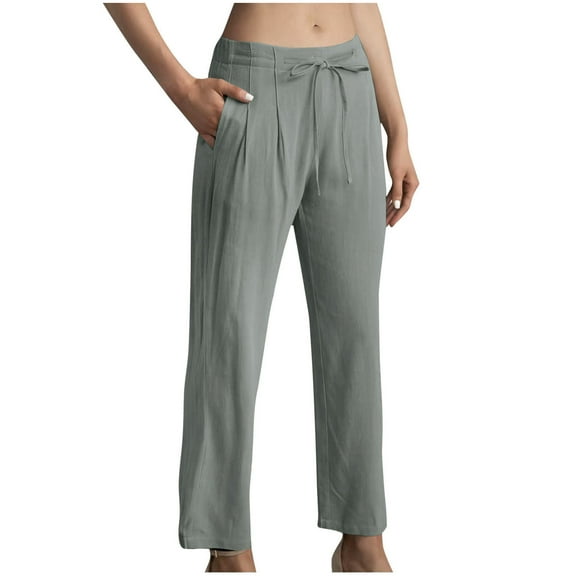 ZZwxWA Womens Linen Pants Summer Casual Wide Leg Trousers Loose Trendy Drawstring High Waist Palazzo Pants with Pockets up to 65% Off