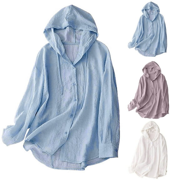 ZZwxWA Womens Linen Sun Protection Hoodie Jacket Lightweight Long Sleeve Shirt Oversized Loose Breathable Hooded Cover Ups