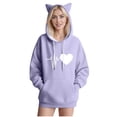 thumbnail image 1 of ZZwxWA Womens Long Sleeve Hoodies Fall Winter Football Love Heart Print Sweatshirts Trendy Drawstring Cute Cat Ears Pullover Tops, 1 of 3