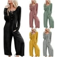 thumbnail image 1 of ZZwxWA Womens Long Sleeve Jumpsuits Casual One Piece Loose Stretchy Jumpsuit Wide Leg Long Pant Rompers with Pockets, 1 of 7