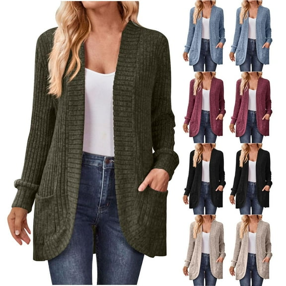 ZZwxWA Womens Loose Fashion Casual Open Front Long Sleeve Chunky Cardigan Coat with Pocket Long Cardigan Sweaters for Women