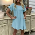 thumbnail image 1 of ZZwxWA Womens Loose Linen Mini Dress Summer Modest Frayed T Shirt Dress Flowy Ruffle Short Sleeve Shift Dress Pocket, 1 of 5