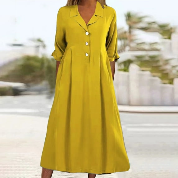 ZZwxWA Womens Maxi Shirt Dress Casual Short Sleeve Button Down Lapel V Neck Oversized Loose Solid Color Long Dresses