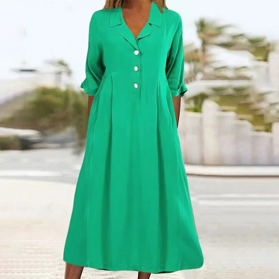 ZZwxWA Womens Maxi Shirt Dress Casual Short Sleeve Button Down Lapel V Neck Oversized Loose Solid Color Long Dresses