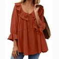 thumbnail image 1 of ZZwxWA Womens Neck 3/4 Length Sleeve Tops 2025 Casual Tie Front Ruffle Tiered Loose Tunic Shirts Blouses Fall Outfits, 1 of 5