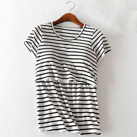 ZZwxWA Womens Nursing Tops for Breastfeeding Soft Maternity Shirt with Chest Cushion Short Sleeve Comfy Pregnancy Clothes Lounge Blouse