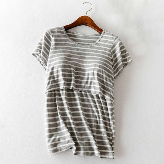 ZZwxWA Womens Nursing Tops for Breastfeeding Soft Maternity Shirt with Chest Cushion Short Sleeve Comfy Pregnancy Clothes Lounge Blouse