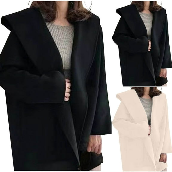 ZZwxWA Womens Open Front Hooded Peacoat Cardigan Winter Short Casual Loose Fit Trench Coat Jacket Outwear with Pockets