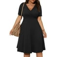 thumbnail image 1 of ZZwxWA Womens Oversize Short Sleeve Wrap V Neck Solid Color Empire Waist Dress Ruff Flowy Swing Midi Dresses Summer Club Party Cocktail Sundress Black XX-Large, 1 of 6