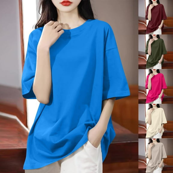 ZZwxWA Womens Oversized Summer T Shirts Trendy Baggy Workout Plus Size Tops Short Sleeve Beach Vacation Gym Clothes Top 2025