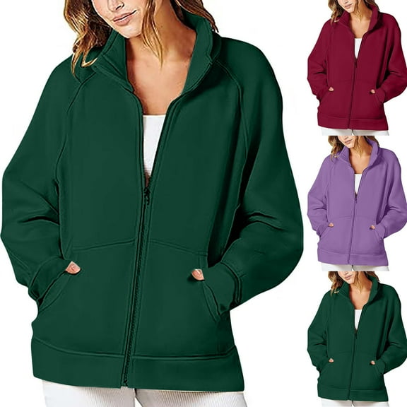 ZZwxWA Womens Oversized Sweatshirts No Hood Long Sleeve Zipper 2025 Trendy Sweatshirt Jackets Pullovers Comfort Clothes