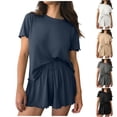 thumbnail image 1 of ZZwxWA Womens Pajamas 2 Piece Ribbed Knit Pjs Short Sleeve Sleepwear Set Summer Soft Pajamas Set Casual Lounge Sets, 1 of 7