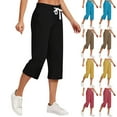 thumbnail image 1 of ZZwxWA Womens Pants, Capri Pants for Women Summer Linen Wide Leg High Waisted Drawstring Capris Lightweight Elastic Cropped Pants Trousers, 1 of 6