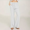 thumbnail image 1 of ZZwxWA Womens Pants Casual Trendy 2025 Spring Fall Drawstring Loose Trouser Lounge Beach Straight Linen Wide Leg Palazzo Outfit, 1 of 5