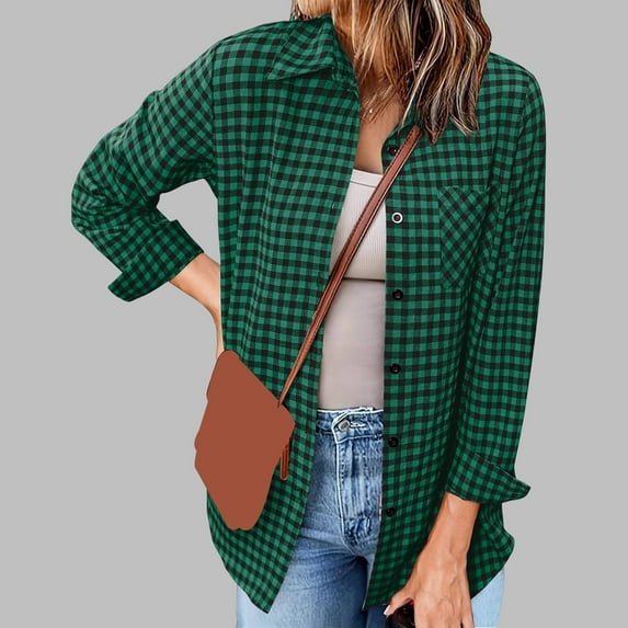 ZZwxWA Womens Plaid Cardigan Shirt Flannel Shacket Jacket Button Down Long Sleeve Casual Tops Lightweight Collared Blouses