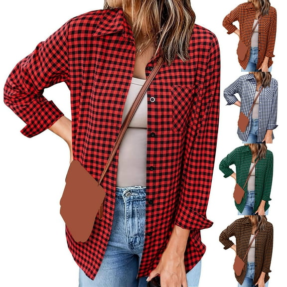 ZZwxWA Womens Plaid Cardigan Shirt Flannel Shacket Jacket Button Down Long Sleeve Casual Tops Lightweight Collared Blouses