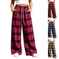 thumbnail image 1 of ZZwxWA Womens Plaid Checkered Pants High Waist Pajama Pants Drawstring Lounge Wide Leg Baggy Oversized Sweatpants with Pockets, 1 of 5