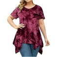 thumbnail image 1 of ZZwxWA Womens Plus Size Casual Tunic Tops Summer Short Sleeve Shirts for Women Flowy Hankerchief Hemline Tie Dye, 1 of 6