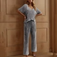 thumbnail image 1 of ZZwxWA Womens Ribbed Knit Lounge Sets 2 Piece Sleepwear Pj Short Sleeve Top and Long Pants Pajama Set Casual Outfits with Pockets, 1 of 3