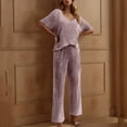 thumbnail image 1 of ZZwxWA Womens Ribbed Knit Lounge Sets 2 Piece Sleepwear Pj Short Sleeve Top and Long Pants Pajama Set Casual Outfits with Pockets, 1 of 3