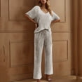thumbnail image 1 of ZZwxWA Womens Ribbed Knit Lounge Sets 2 Piece Sleepwear Pj Short Sleeve Top and Long Pants Pajama Set Casual Outfits with Pockets, 1 of 3