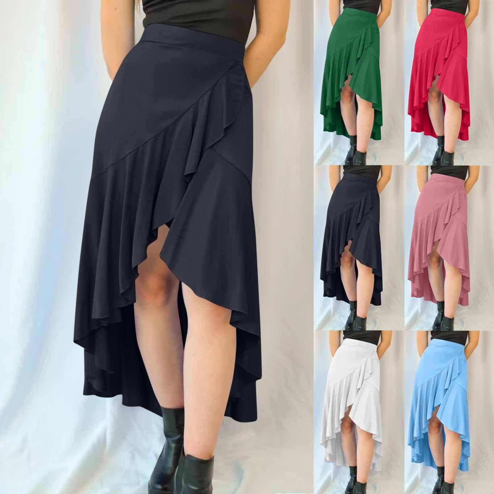 ZZwxWA Womens Ruffle Wrap Maxi Skirt Flare High Waist Asymmetrical