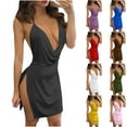 thumbnail image 1 of ZZwxWA Womens Sexy Backless V Neck Mini Dress High Slit Club Night Out Party Cocktail Dresses A Line Dresses for Women, 1 of 4
