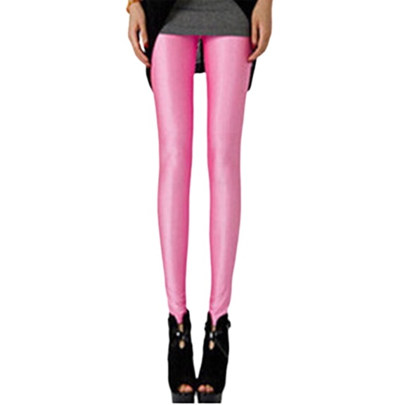 ZZwxWA Womens Shiny Leggings High Waisted Neon Smooth Pants Party Rave Tights Elastic Skinny Lightweight Leggings
