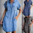thumbnail image 1 of ZZwxWA Womens Short Sleeve Denim Shirt Midi Dress Button Down Tunic Jean Dress with Pockets Loose Jean Casual Shift Dress Tunic Top, 1 of 7