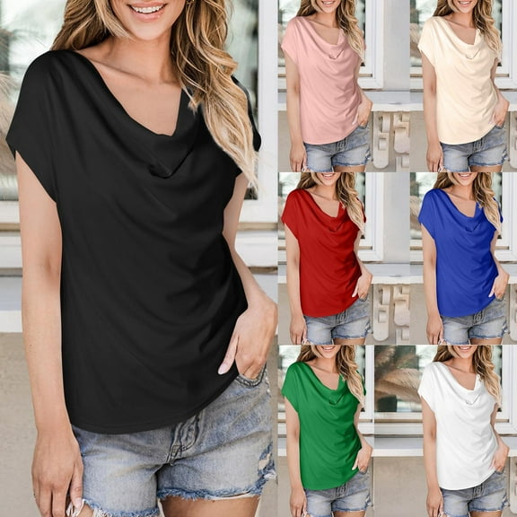 ZZwxWA Womens Short Sleeve Pullover Blouses Satin Silk Shirts Casual Loose Elegant Work Tunic Tops