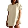 thumbnail image 1 of ZZwxWA Womens Short Sleeve Round Neck Shirts Solid Color Basic Loose Tunic Tops Patchwork Blouse Casual 2025 Trendy Clothes, 1 of 5