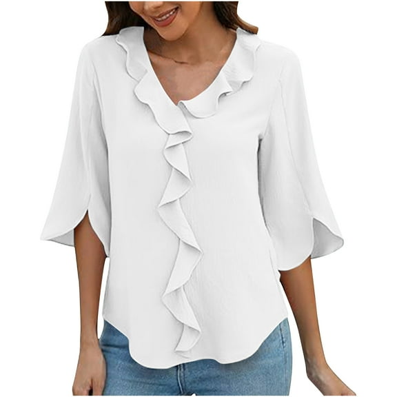 ZZwxWA Womens Short Sleeved V-neck Top/shirt Women's Casual Shirt Ruffled Business 2025 Summer Fashion Work Shirt