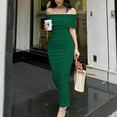 thumbnail image 1 of ZZwxWA Womens Off The Shoulder Sexy Skinny Fit Cocktail Party Dress Solid Color Oversize Maxi Long Dress Short Sleeve Backless Formal Gown Army Green Small, 1 of 6