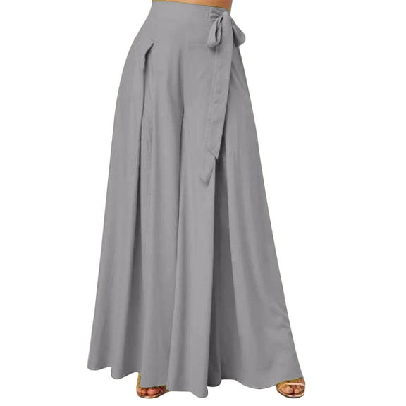 ZZwxWA Womens Side Knot Tie Waist Wide Leg Long Pants Pleated High Waist Full Length Elegant Work Wear Palazzo Pants