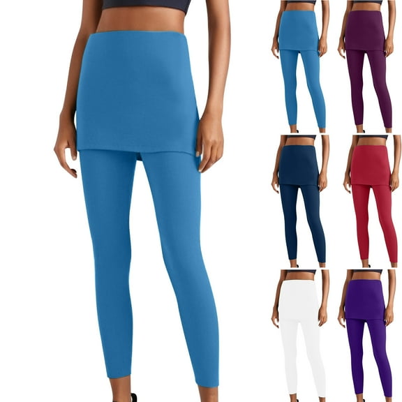 ZZwxWA Womens Skirted Leggings Fake Two-Piece Tight Bottoms Gym Workout Leggings with Mini Tennis Skirts