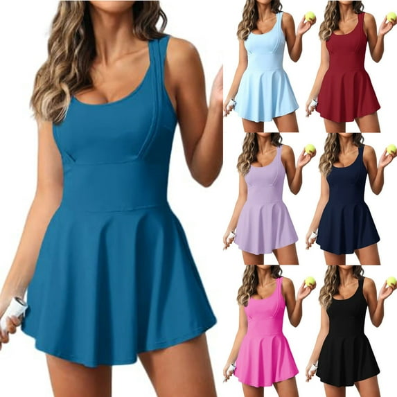 ZZwxWA Womens Sleeveless 2-in-1 Athletic Tennis Golf Dress Underneath Workout Active Dresses with Built-in Shorts