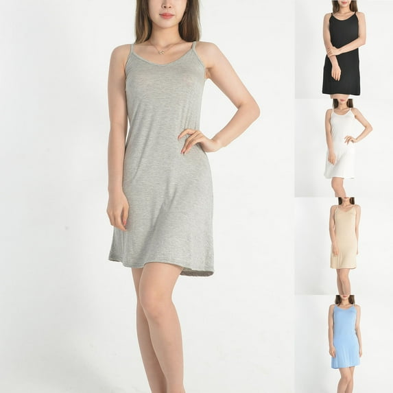 ZZwxWA Womens Sleeveless Nightgown - Sexy Classic Solid Color Suspender Sleepwear Plus Size Round Neck Sleeveless Dress