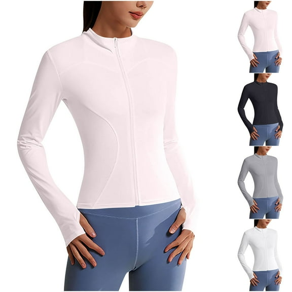 ZZwxWA Womens Slim Fit Lightweight Athletic Full Zip Stretchy Workout Running Track Jacket with Thumb Buttons
