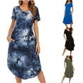 thumbnail image 1 of ZZwxWA Womens Soft Nightgowns Summer Cotton Long Pajama Dresses Tie Dye Flowy Crew Neck Short Sleeve Sleep Dress Loungewear Pockets, 1 of 5