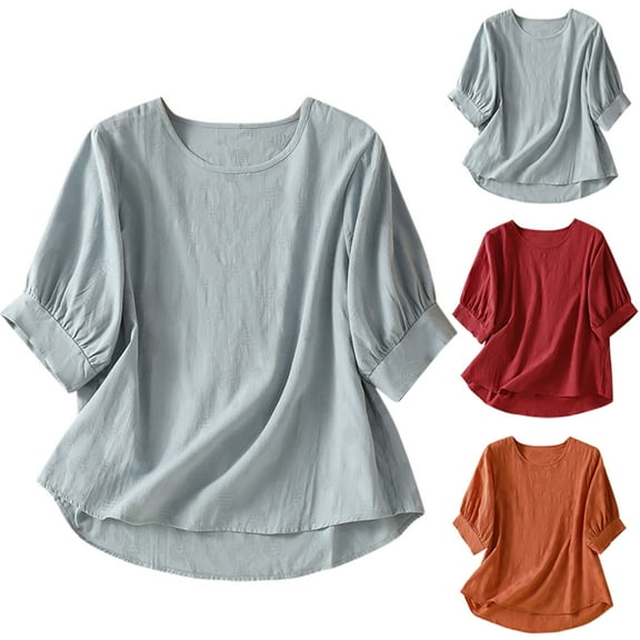 ZZwxWA Womens Solid Color Boho Linen Tunic Shirt Bohemian Floral Graphic Embroidered Tops 2025 Hippie Ruffle