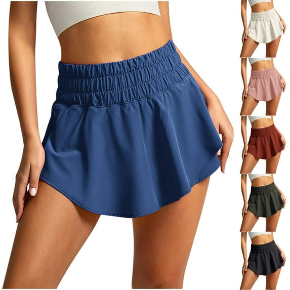 ZZwxWA Womens Solid Color Shorts Yoga Wear Fitness Sports Tennis High-Waisted Double-Layer Shorts Summer Athletic Short Pants with Pocket