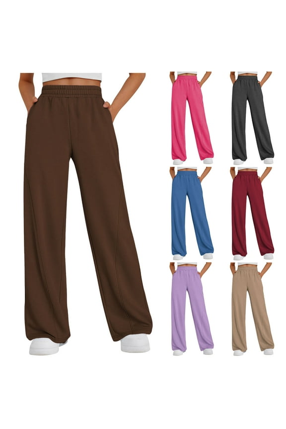 Womens Solid Sweatpants Tall Baggy High Waisted Sweats Pants Althetic Long Trousers with Pockets Women's Wide Leg Pant