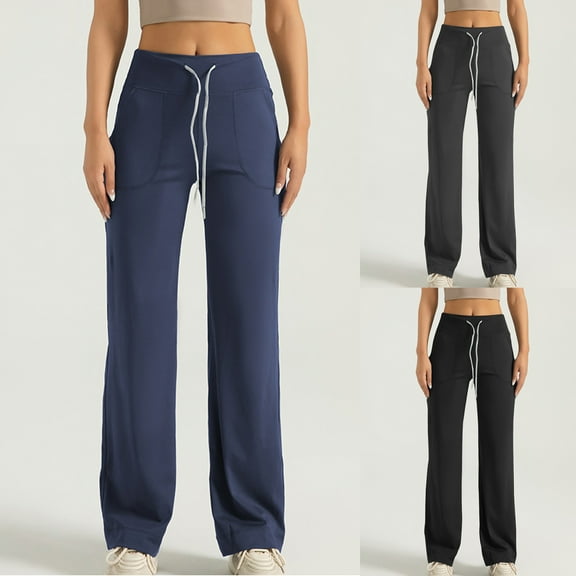 ZZwxWA Womens Straight Leg Pants Stretchy High Waisted Drawstring Workout Jogger Yoga Pants Comfy Soft Slacks with Pockets