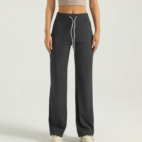 ZZwxWA Womens Straight Leg Pants Stretchy High Waisted Drawstring Workout Jogger Yoga Pants Comfy Soft Slacks with Pockets