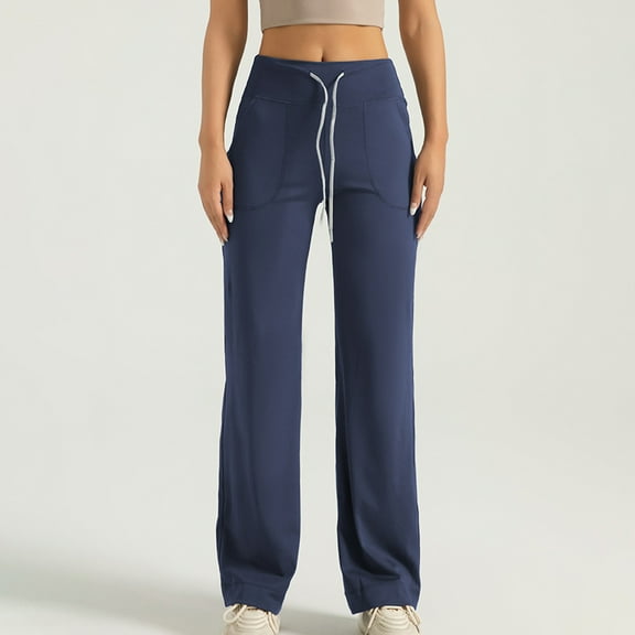 ZZwxWA Womens Straight Leg Pants Stretchy High Waisted Drawstring Workout Jogger Yoga Pants Comfy Soft Slacks with Pockets