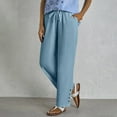 thumbnail image 1 of ZZwxWA Womens Straight Slim Linen Capri Pants with Drawstring Solid Color Pants, Summer Fashion Trousers with Pockets, 1 of 6