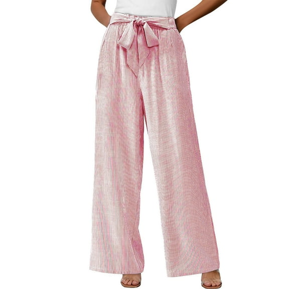ZZwxWA Womens Striped Wide Leg Pants Dressy High Waist Trousers Business Casual Loose Flowy Tie Knot Palazzo Pants