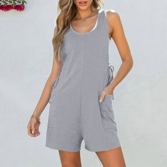 ZZwxWA Womens Summer Casual Sleeveless Romper Short Overalls Loose Back Adjustable Jumpsuit With Pockets 2025 Trendy Outfits Solid Color