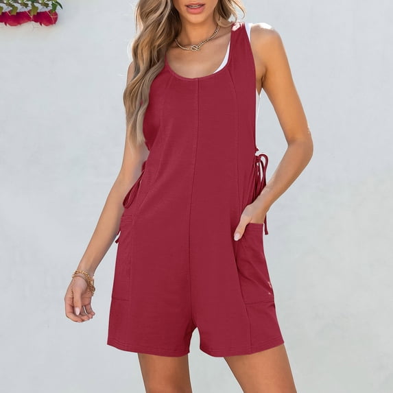 ZZwxWA Womens Summer Casual Sleeveless Romper Short Overalls Loose Back Adjustable Jumpsuit With Pockets 2025 Trendy Outfits Solid Color